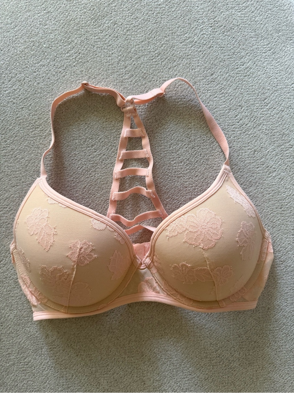 PINK Victoria's Secret Peach Lace Ladder-Back Bra